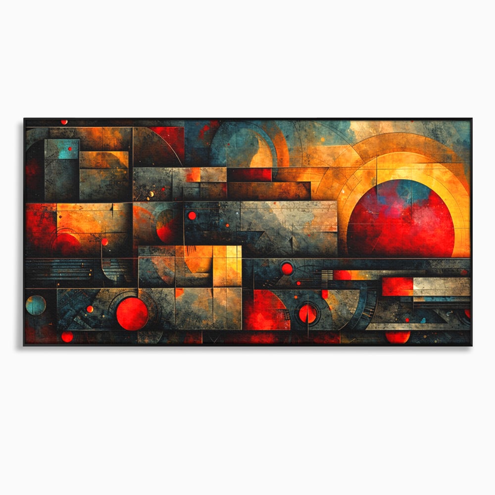 Tablou canvas cu tablou canvas cu forme geometrice abstracte, in rama de aluminiu negru